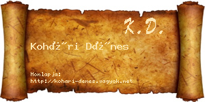 Kohári Dénes névjegykártya